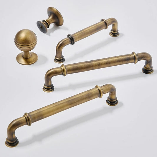 3.75" 5" Solid Brass Cabinet Handles in Antique Bronze, Retro Kitchen Hardware