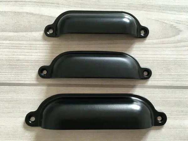 3.5" 3.75" 4.75" Retro Cup Drawer Pull, Black Bin Handle, Kitchen Cabinet Hardware
