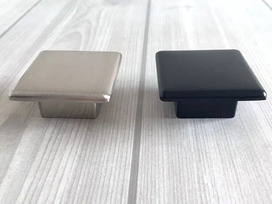 Large Square Cabinet Knobs - Brushed Nickel / Matte Black