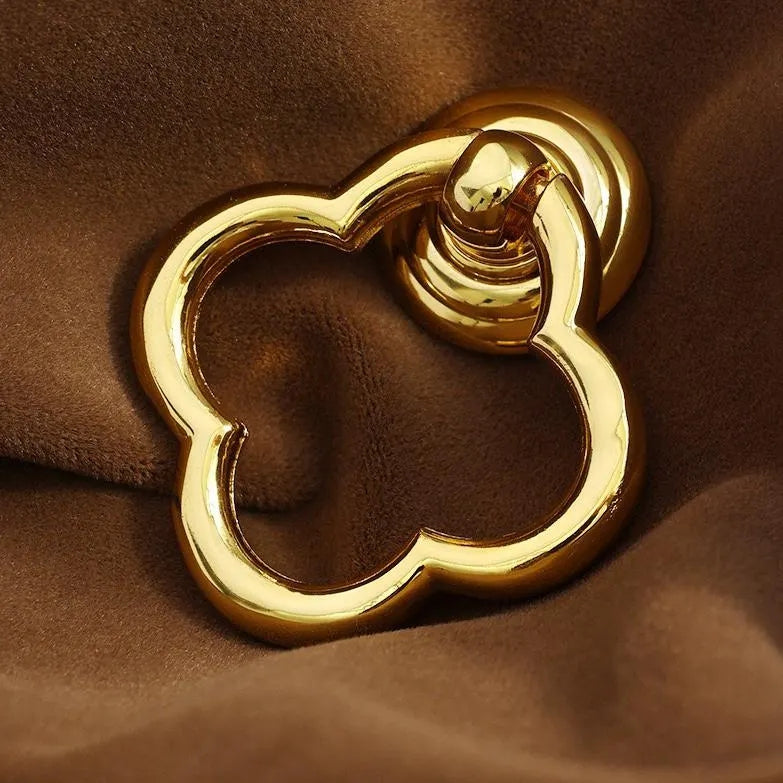 Clover Brass Drop Ring, Cabinet Knobs, MCM Drawer Pulls, Nickel Chrome Bronze