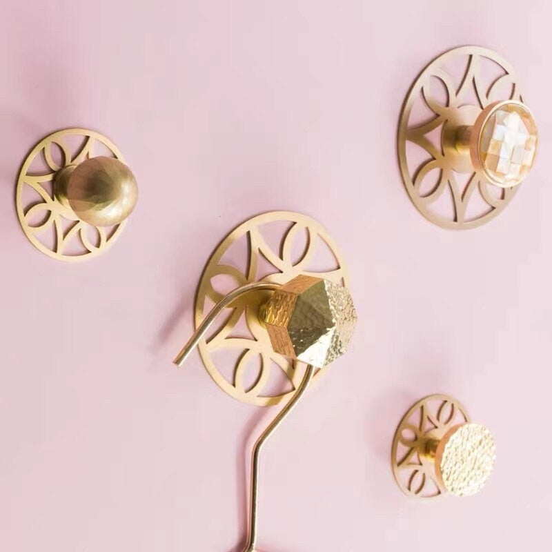 Elegant Solid Brass Cabinet Knob Backplates, Brushed Gold, MCM Style