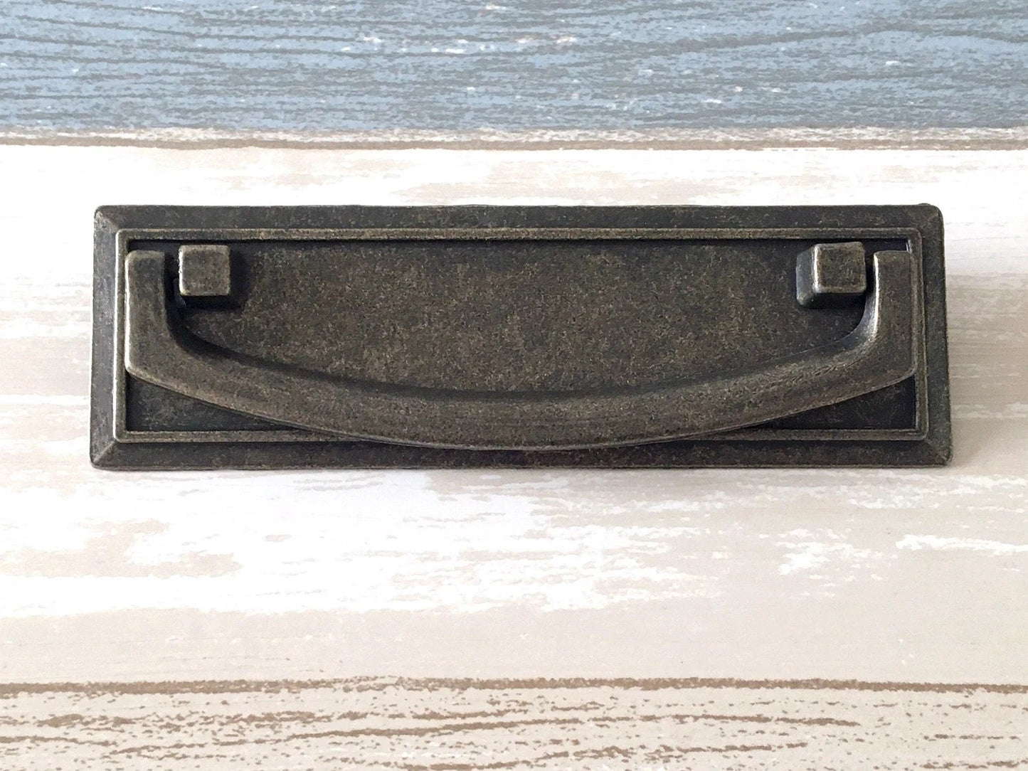 3" Vintage Style Drop Bail Drawer Pulls with Rectangle Backplate, Antique Bronze