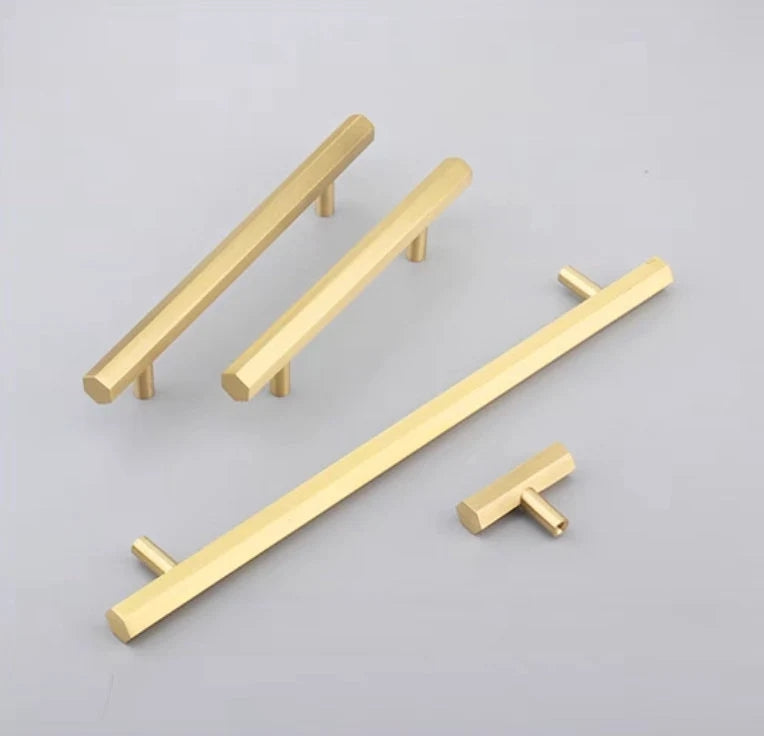 Solid Brass Hexagonal Cabinet Bar Handles, Geometric Kitchen Hardware