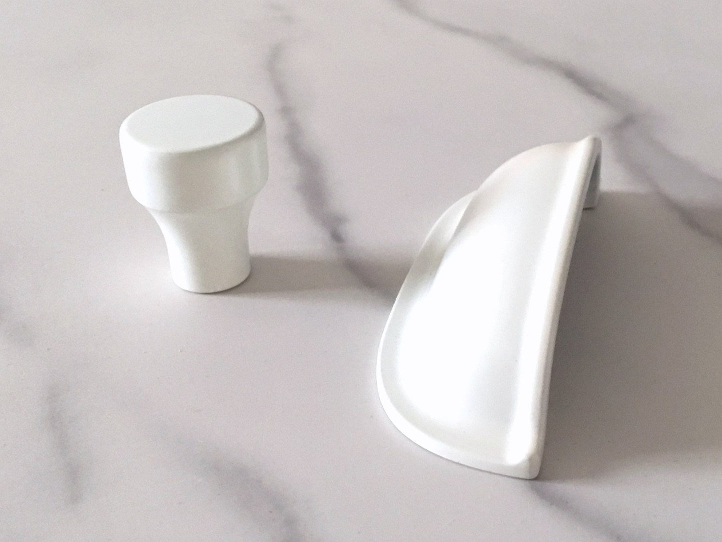 2.5" Centers White Cup Drawer Pulls with Knobs