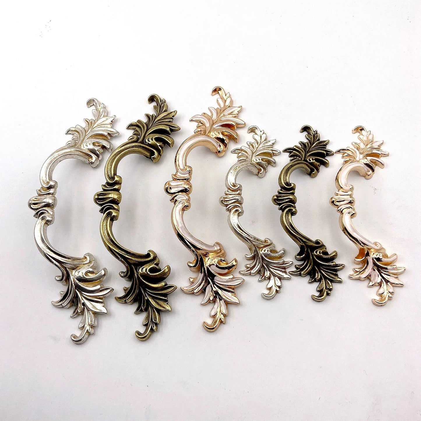 2.5" 3.75" Leafy Drawer Pull Handles, Antique Silver Bronze White Rose Gold, French Provincial Hardware 64 96 mm