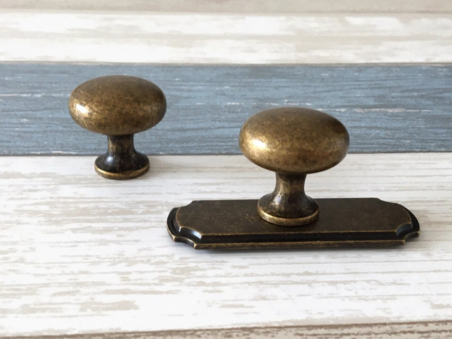 Drawer Knob with Backplate, Antique Bronze, Retro Rustic MCM, Kitchen Cabinet Hardware