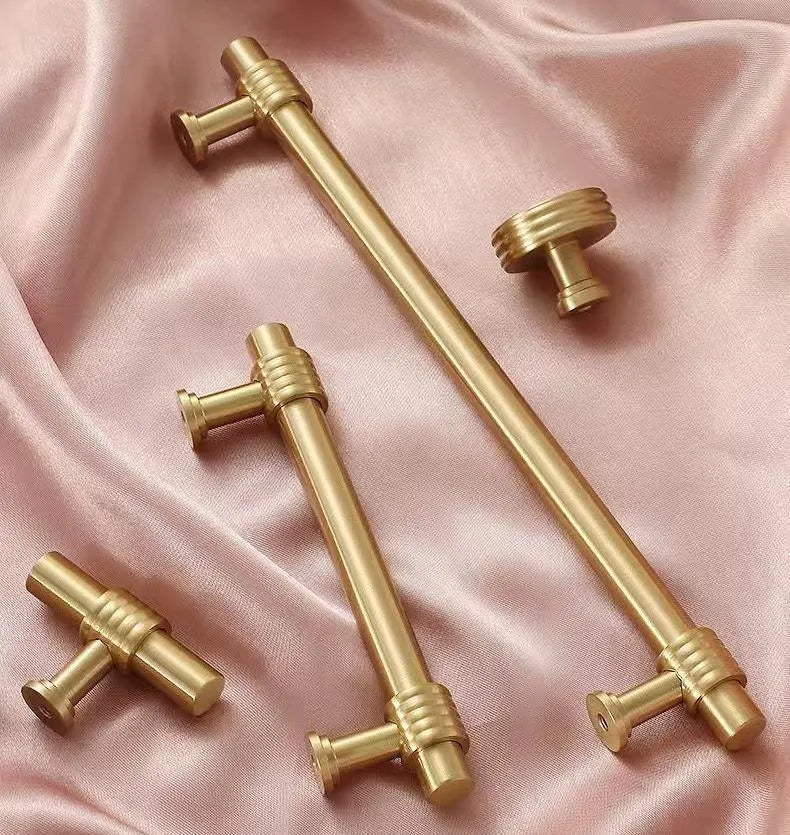 Brushed Brass Cabinet T Bar Handle Gold Vanity Pull, Kitchen Hardware
