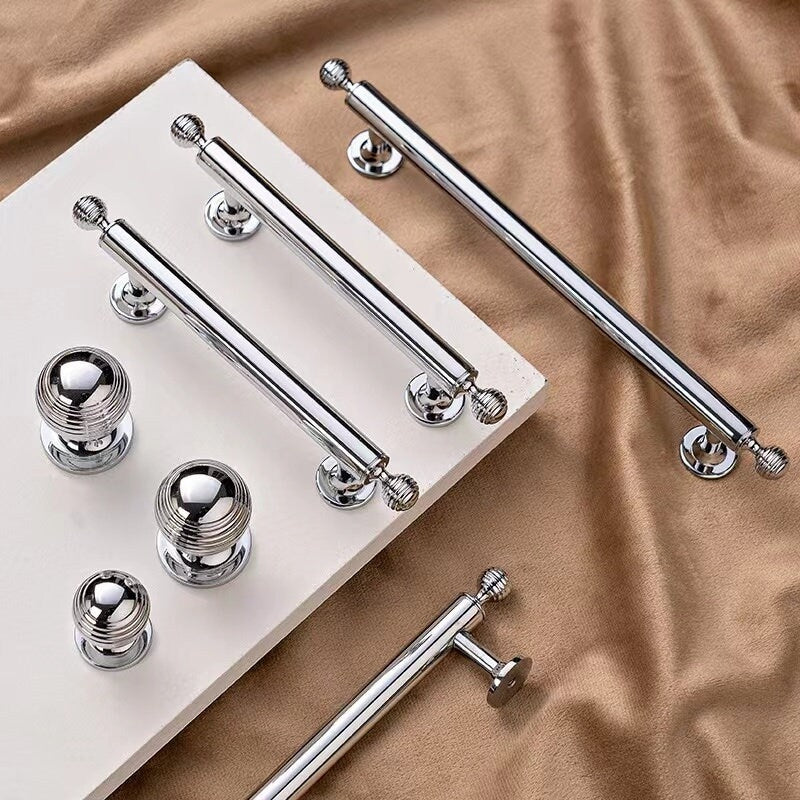 Beehive Brass Cabinet Pulls and Knobs, Polished Gold and Chrome, Luxurious