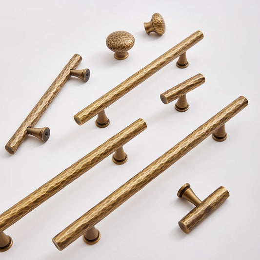 Hammered Antique Bronze Cabinet Bar Pulls, Brass, Rustic Retro Kitchen Hardware