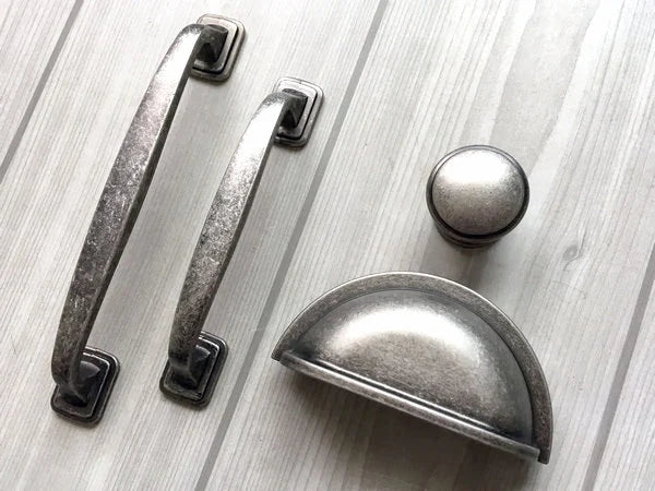 3,5" Cup Pull 4" Centers Antik Zinn Schublade zieht Schrank Griffe
