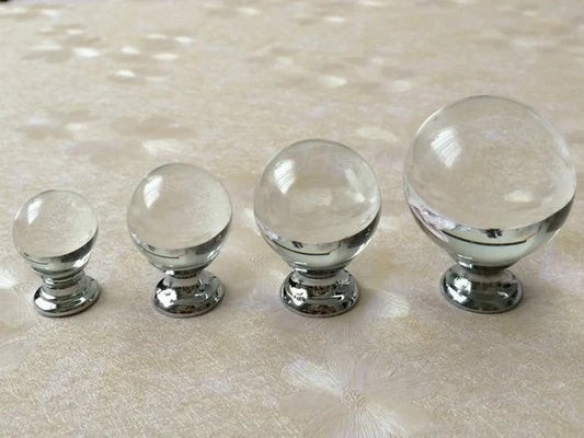 Glass Drawer Knobs, 4 sizes, Clear and Chrome, Modern Cabinet Pulls