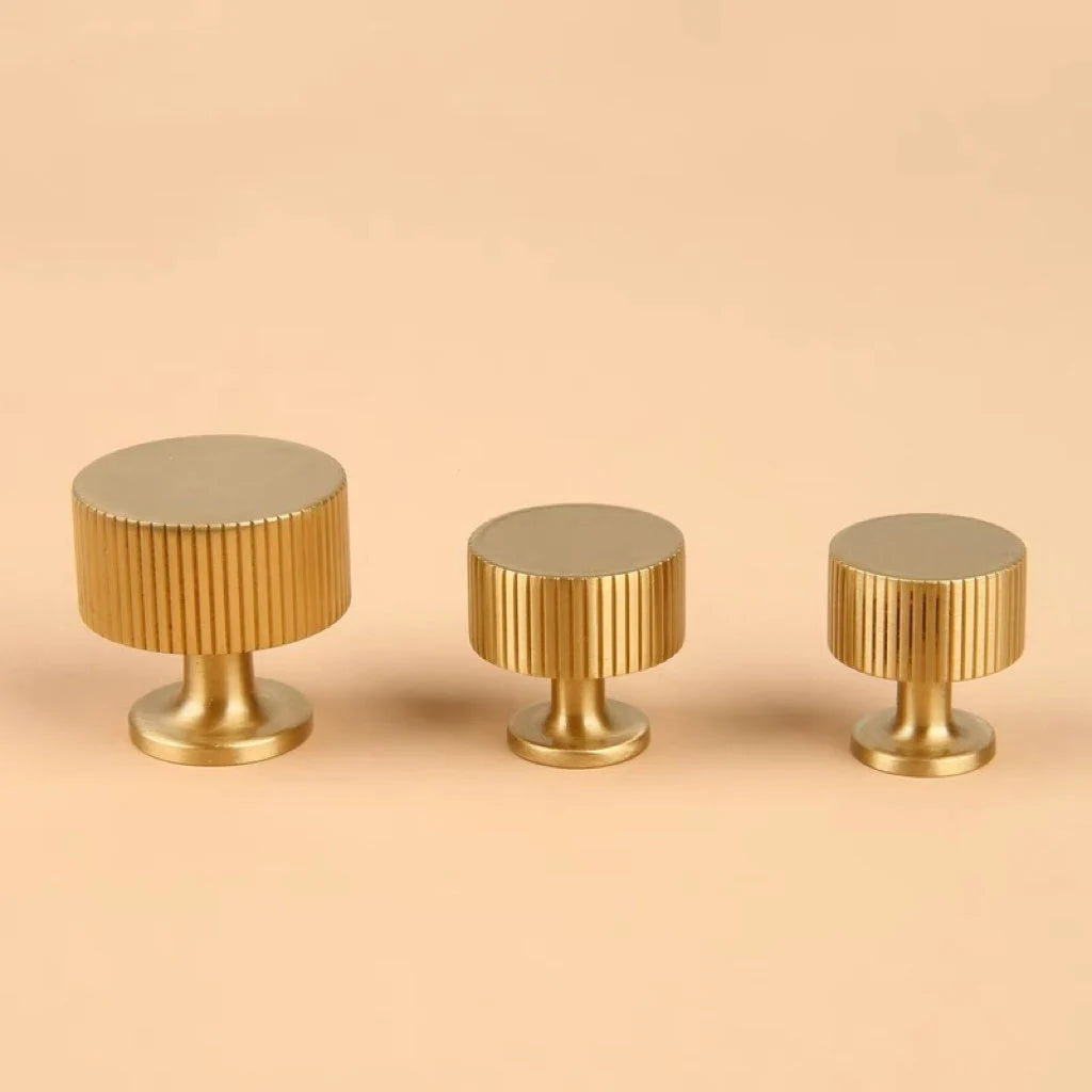 Solid Brass Cabinet Knobs, Classic Cylinder Knurled, Kitchen Hardware