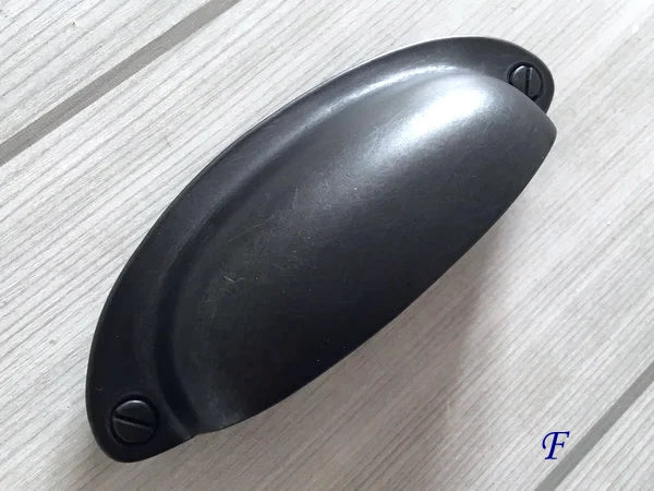 3-1/2 Inch Cup Drawer Pulls Antique Black Caibnet Handles Lynns Hardware 3.5 Inch 90 mm