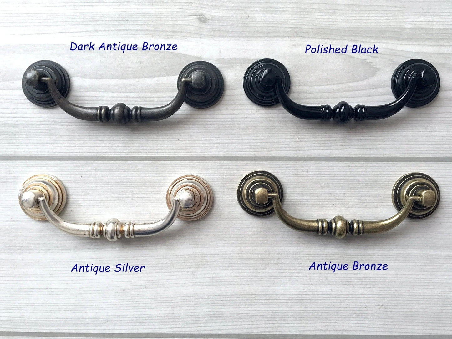4-1/4 Inch Centers Drawer Pulls Antique Bronze Silver Bail Handle 4.25 Holes