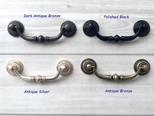 3-1/2 Inch Centers Drawer Pulls Antique Bronze Silver Bail Handle 3.5" Holes
