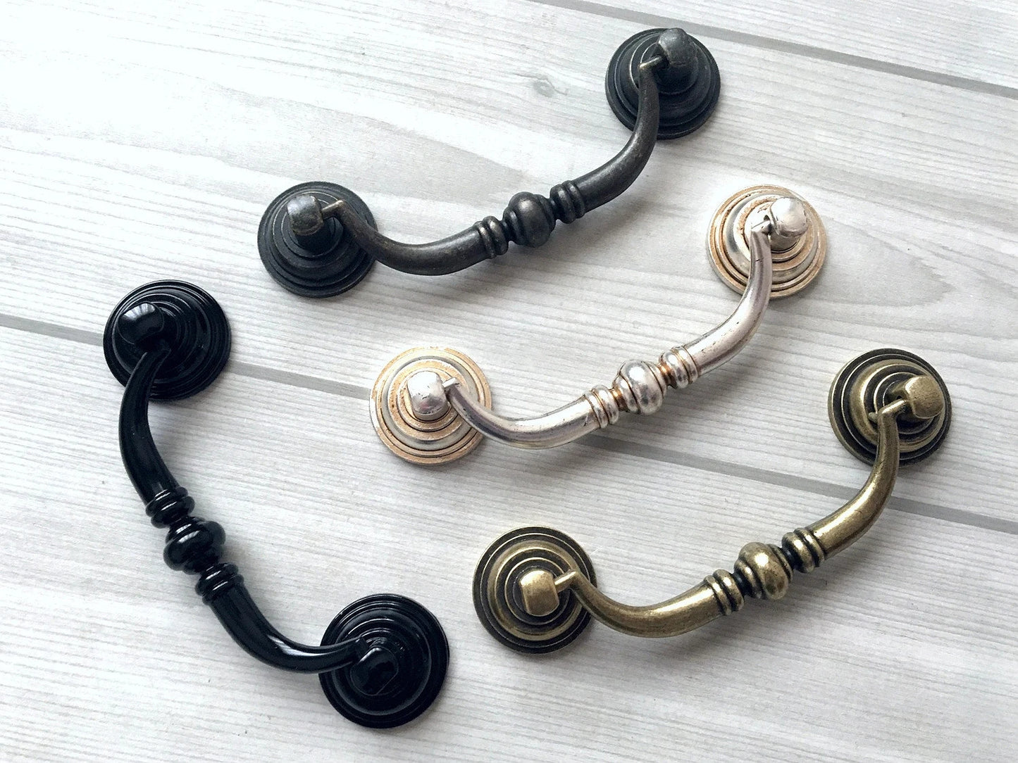 4-1/4 Inch Centers Drawer Pulls Antique Bronze Silver Bail Handle 4.25 Holes