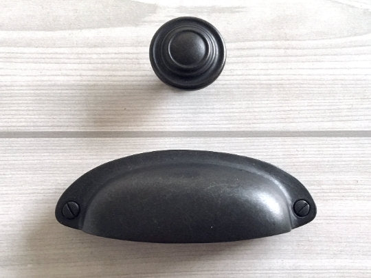 3.5 Inch Cup Drawer Pulls Antique Black Caibnet Handles Lynns Hardware 3-1/2 Inch 90 mm