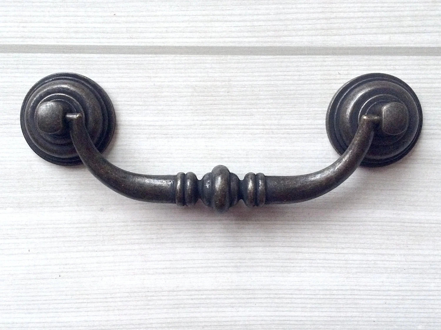 4-1/4 Inch Centers Drawer Pulls Antique Bronze Silver Bail Handle 4.25 Holes
