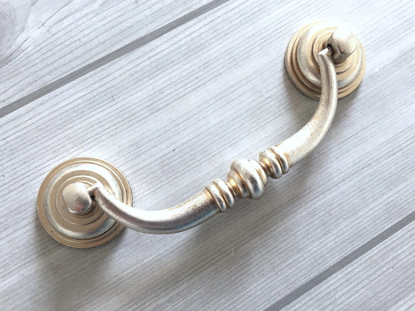 4-1/4 Inch Centers Drawer Pulls Antique Bronze Silver Bail Handle 4.25 Holes