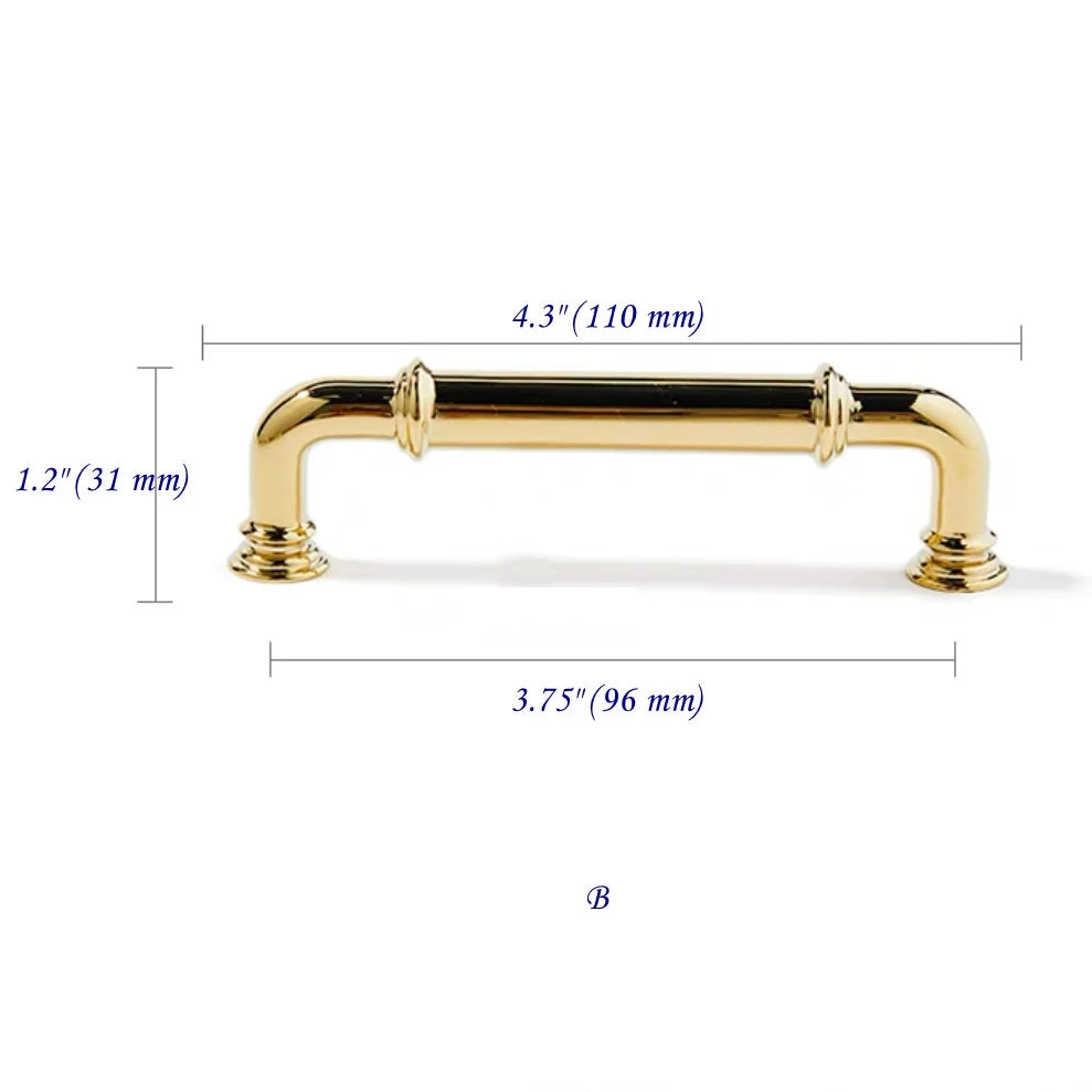 3.75 Inch Polished Gold Drawer Pulls Solid Brass Cabinet Handles 96 mm Lynns Hardware