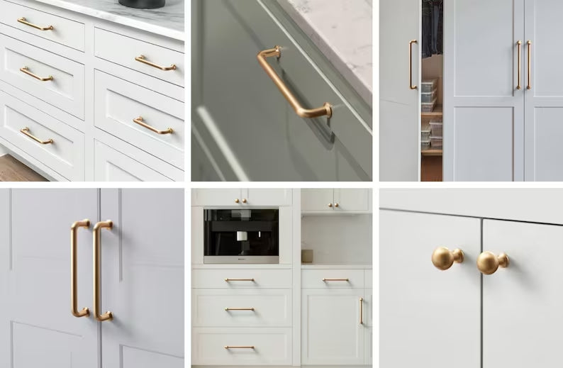 Brushed Gold Cabinet D Bar Handle & Drawer Knob, Modern Kitchen Hardware