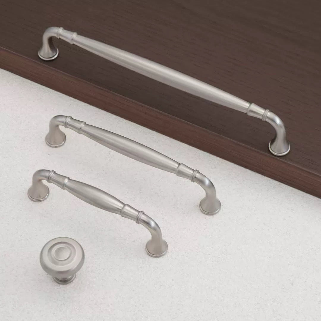 Brushed Nickel Cabinet D Handle | Round Knob | Gingko Drop Pull