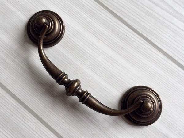 4.25" Drawer Pull Bail Drop Handles, Pendant Ring Knob, Antique Bronze Vintage Style