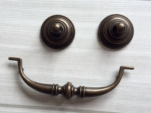4.25" Drawer Pull Bail Drop Handles, Pendant Ring Knob, Antique Bronze Vintage Style