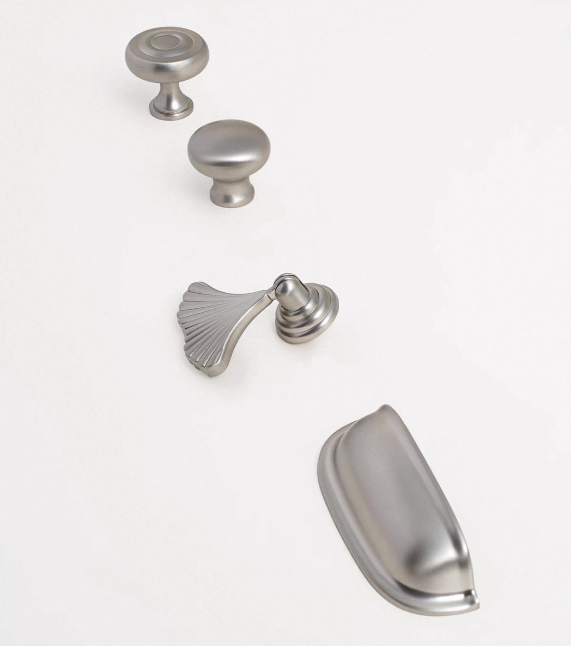 Brushed Nickel Cabinet D Handle | Round Knob | Gingko Drop Pull