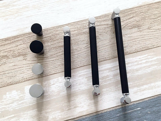 Modern Bar Handles, Black Silver Cabinet Pulls, Drawer Knobs, Cupboard Wardrobe Kitchen Hardware