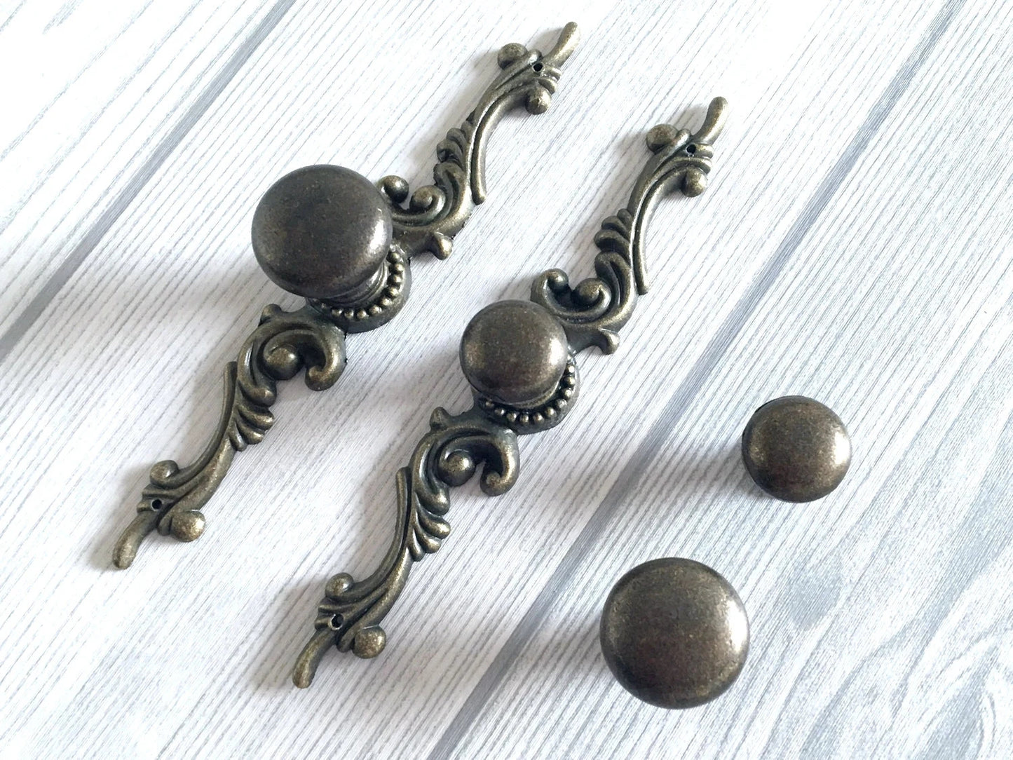 Antique Bronze Drawer Knob with Backplate, Cabinet Pulls Hardware, Vintage Style