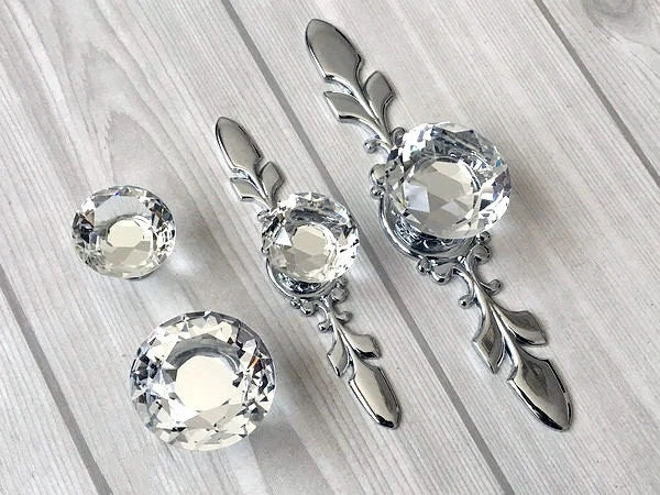 Clear Glass Drawer Knobs with Backplate, Polished Chrome