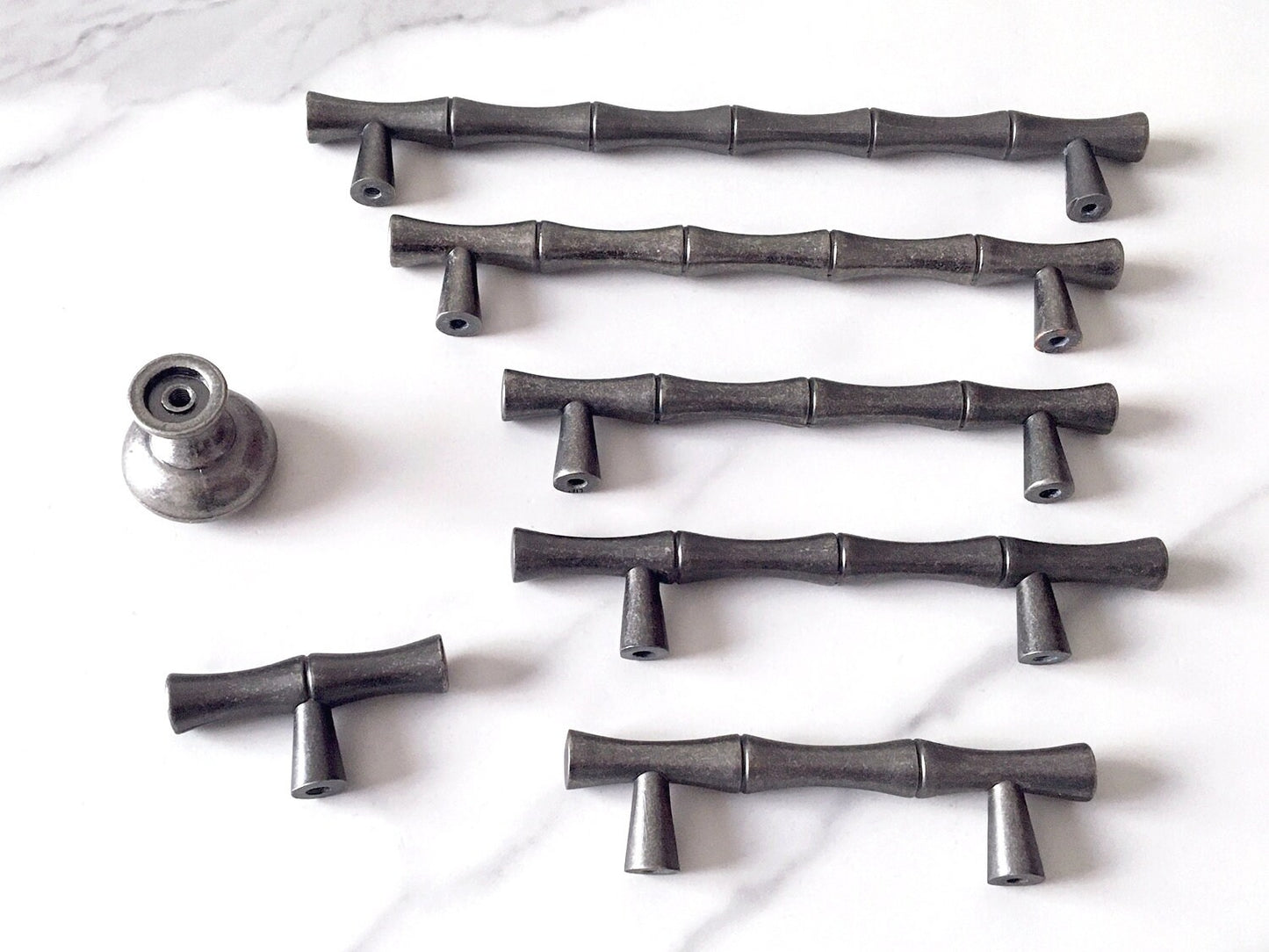 Antique Pewter Bamboo Cabinet Pulls and Drawer Knobs