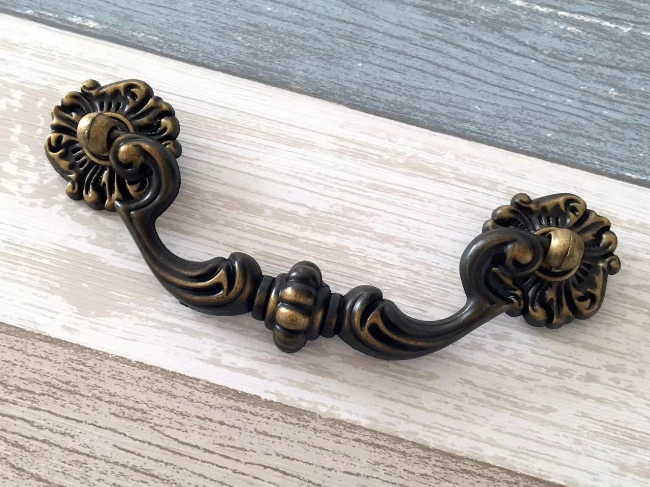 4.5" Vintage Style Antique Gold Brass Drop Bail Drawer Pull and Cabinet Knob