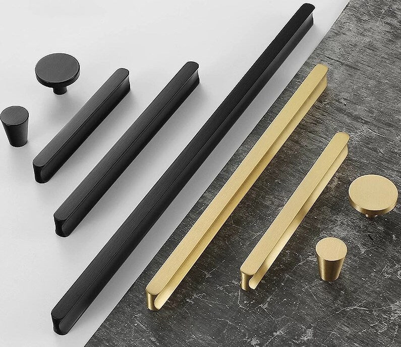 Solid Brass Cabinet Pulls, Simple Minimalist, Brushed Gold Brass, Matte Black