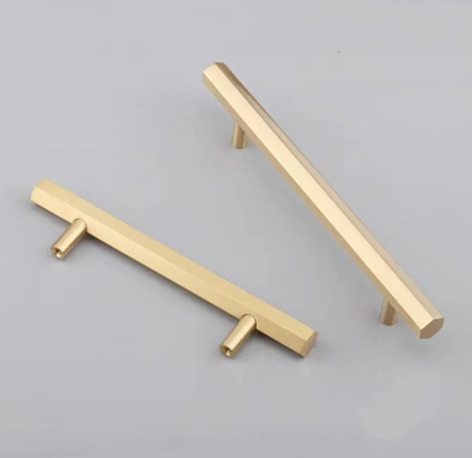 Solid Brass Hexagonal Cabinet Bar Handles, Geometric Kitchen Hardware