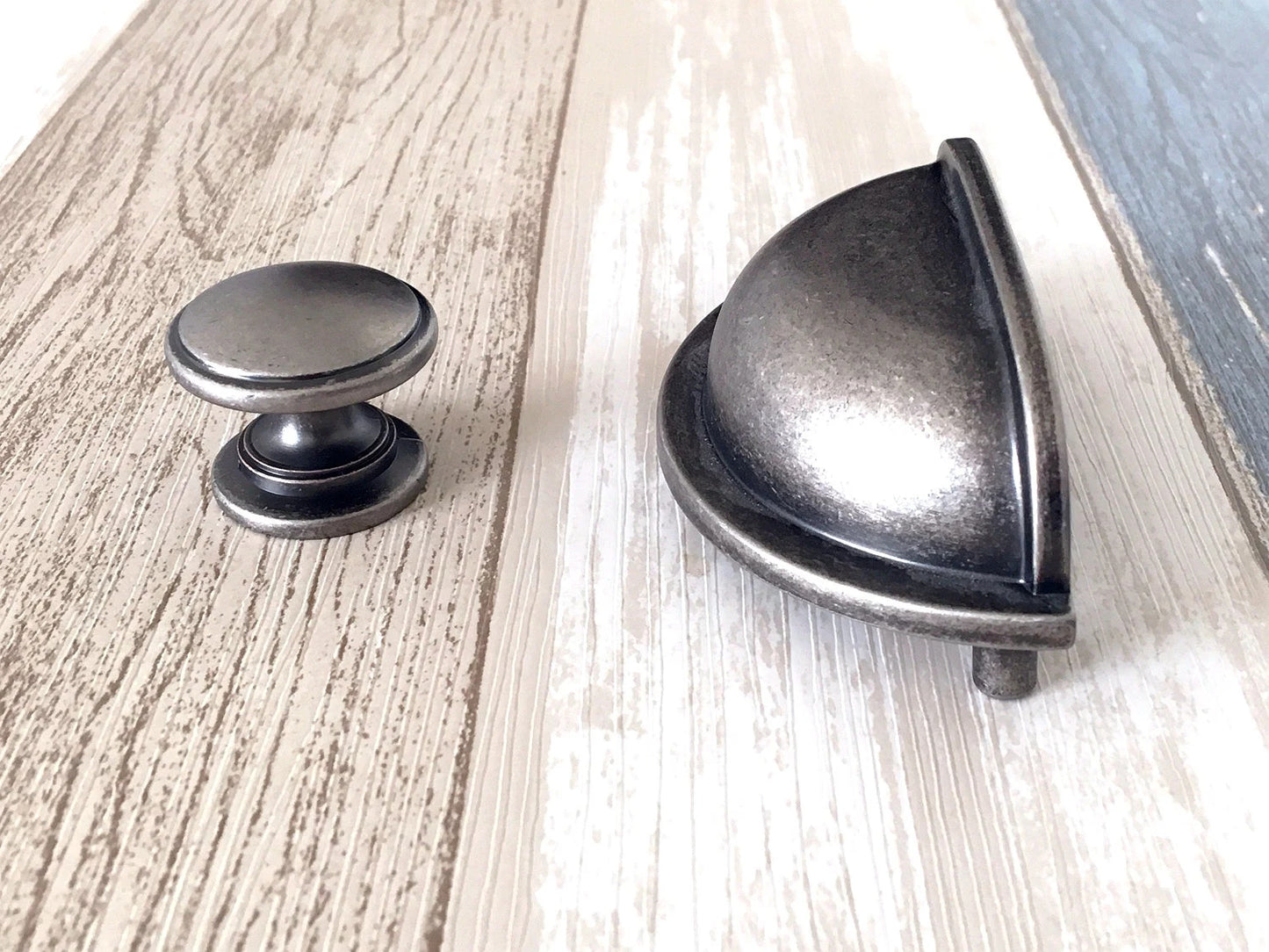 3" 3.75" 5" Cabinet Pull Handles, Antique Pewter, Cup Drawer Pulls