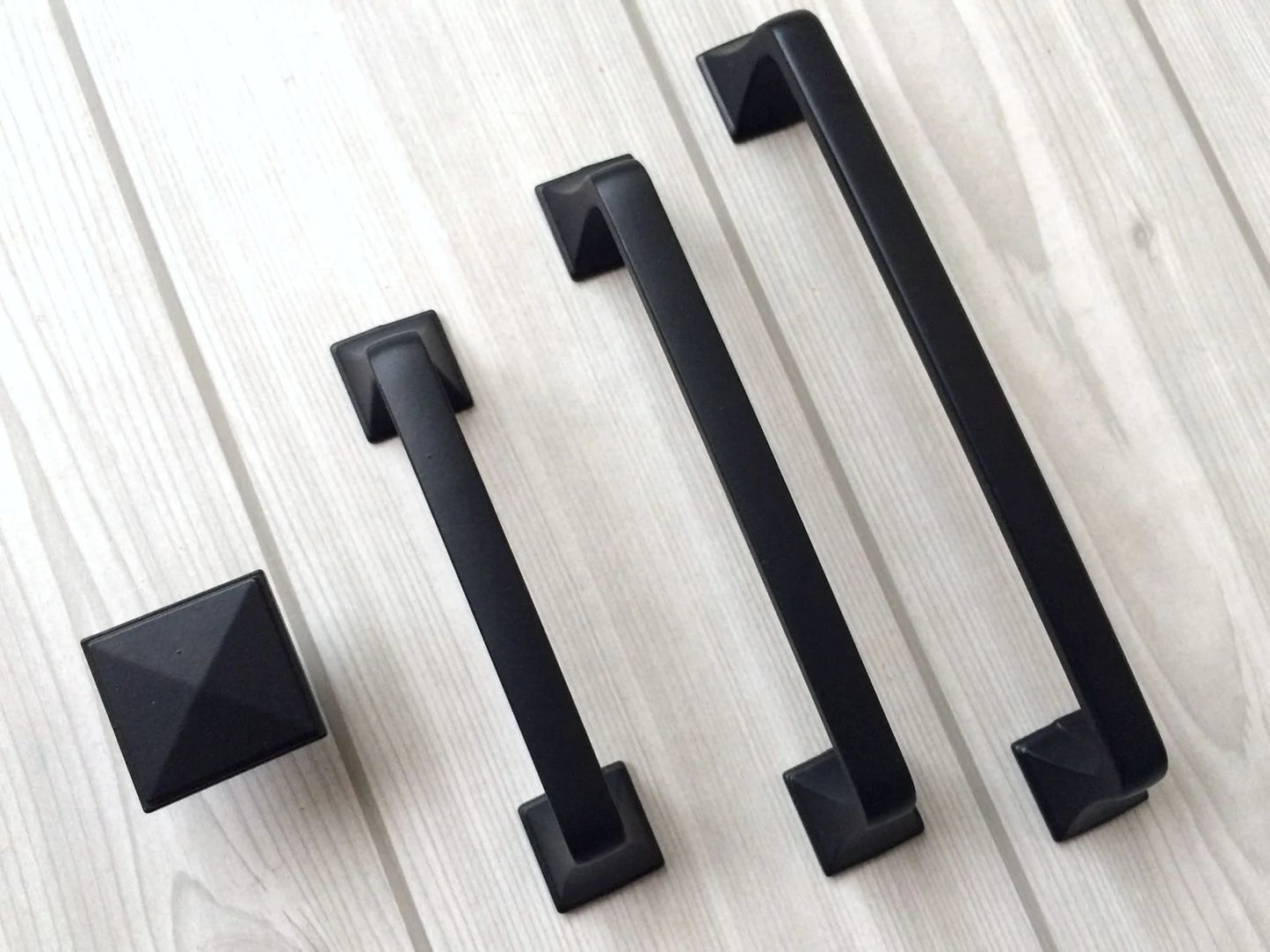 Black Cabinet Pulls, Square Knobs, Minimalist Kitchen Hardware