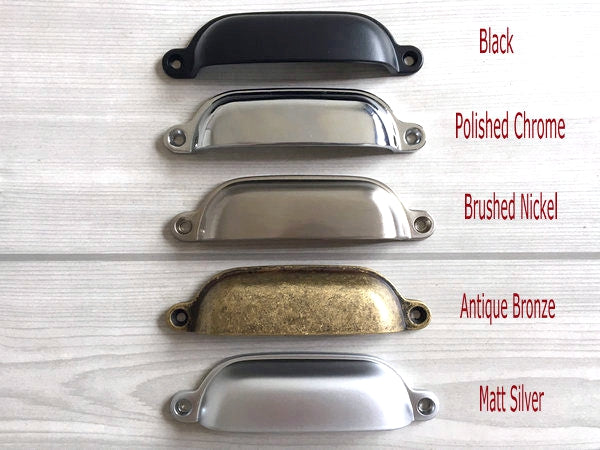 3.75" Centers Cup Drawer Pull, Gold, Silver, Bronze, Nickel, Pewter