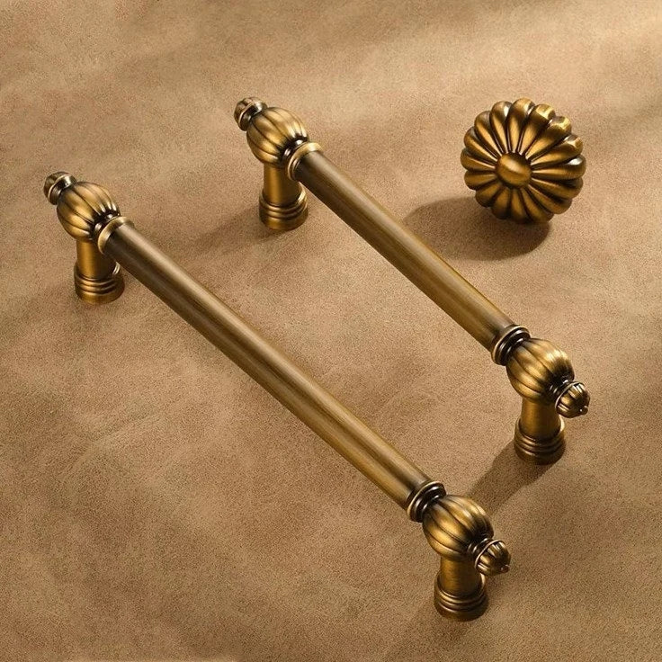 Gold Cabinet Pulls, Pumpkin Design, Polished Chrome, Antique Gold Brass