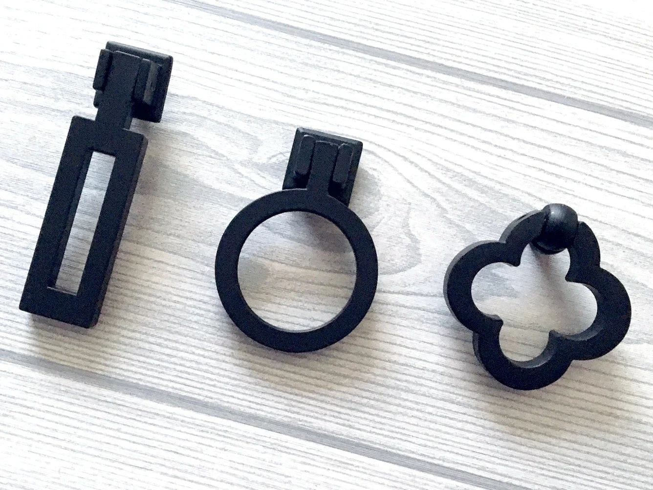 Drop Ring Drawer Pulls, Circle Cabinet Knobs, Matte Black, Rectangular, Clover