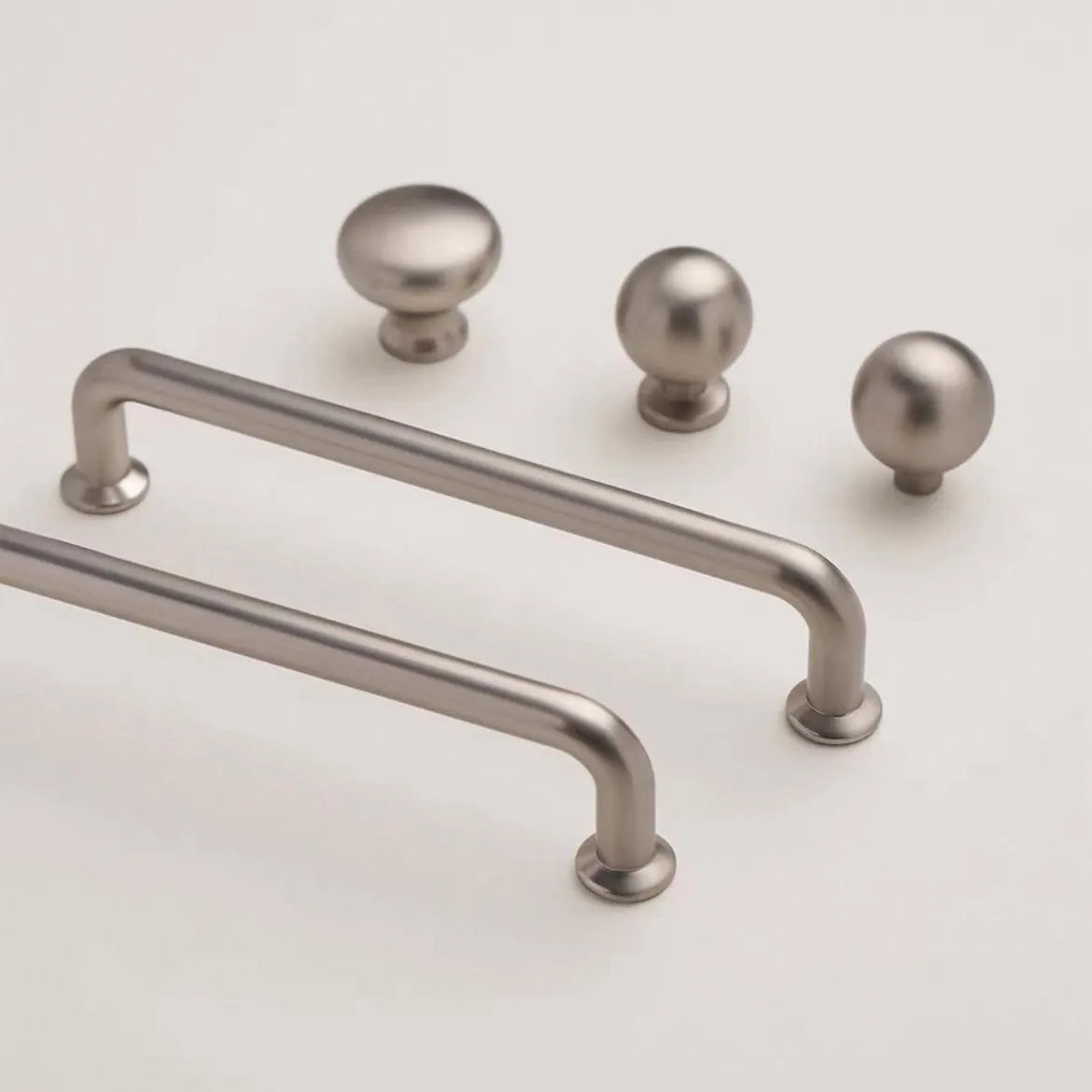 Brushed Nickel Cabinet D Handles and Ball Knobs, Modern Minimalist, 6.25" 5" 7.5" Centers