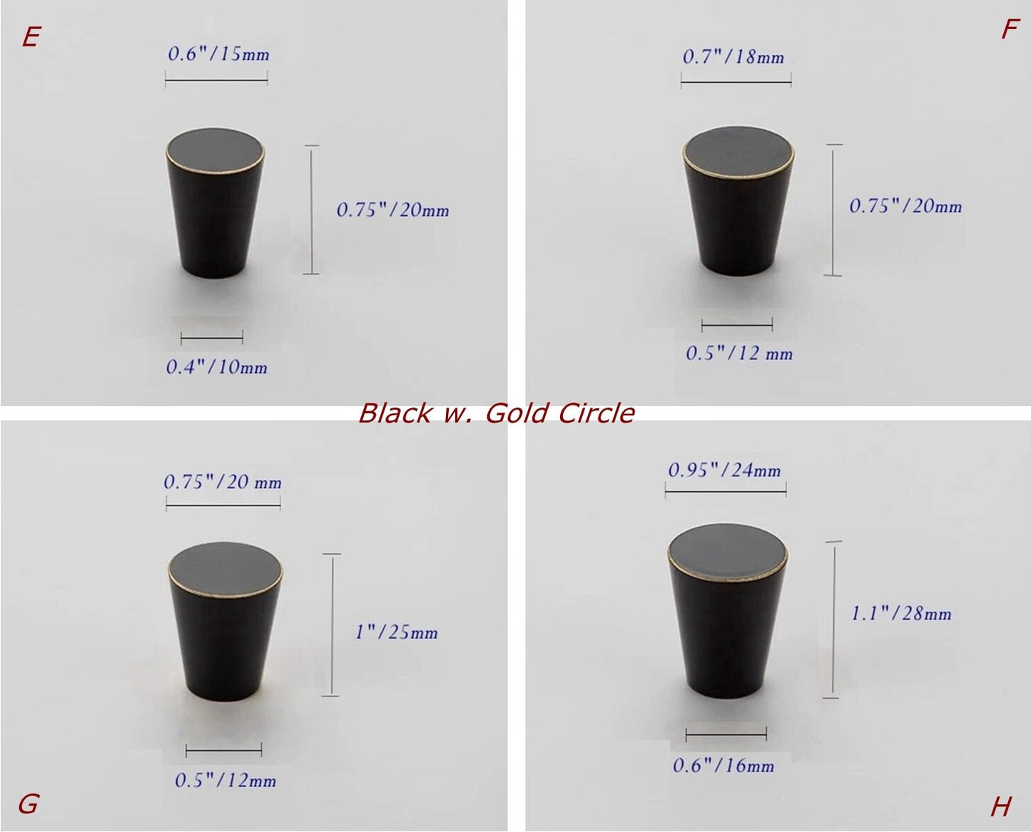Cone Brass Knob, Taper Cabinet Pulls, MCM Kithcen Hardware, Gold Black Bronze