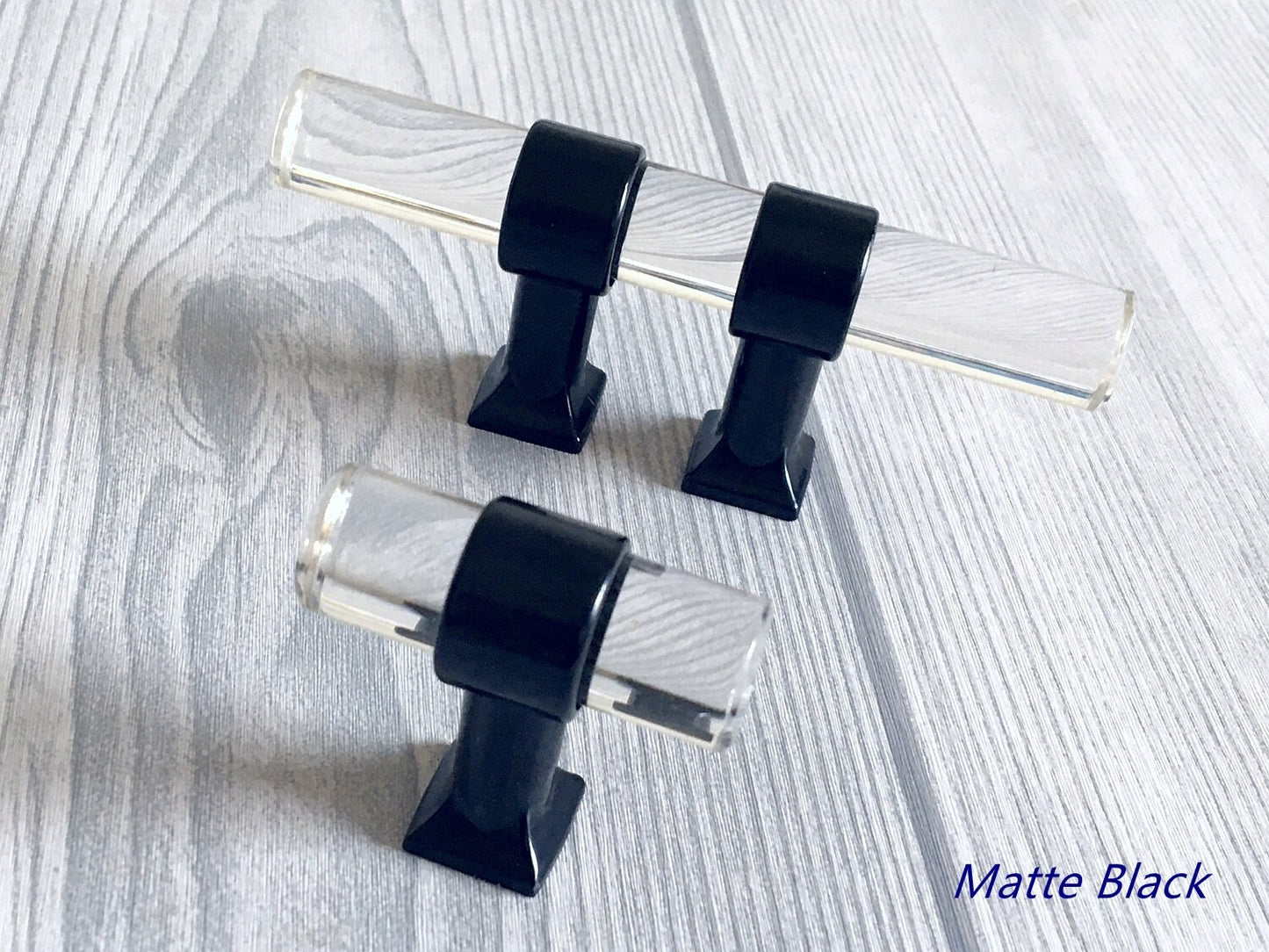 1" Centers, Acrylic Drawer Pulls, Lucite Cabinet Knobs, Black Gold Nickel Silver