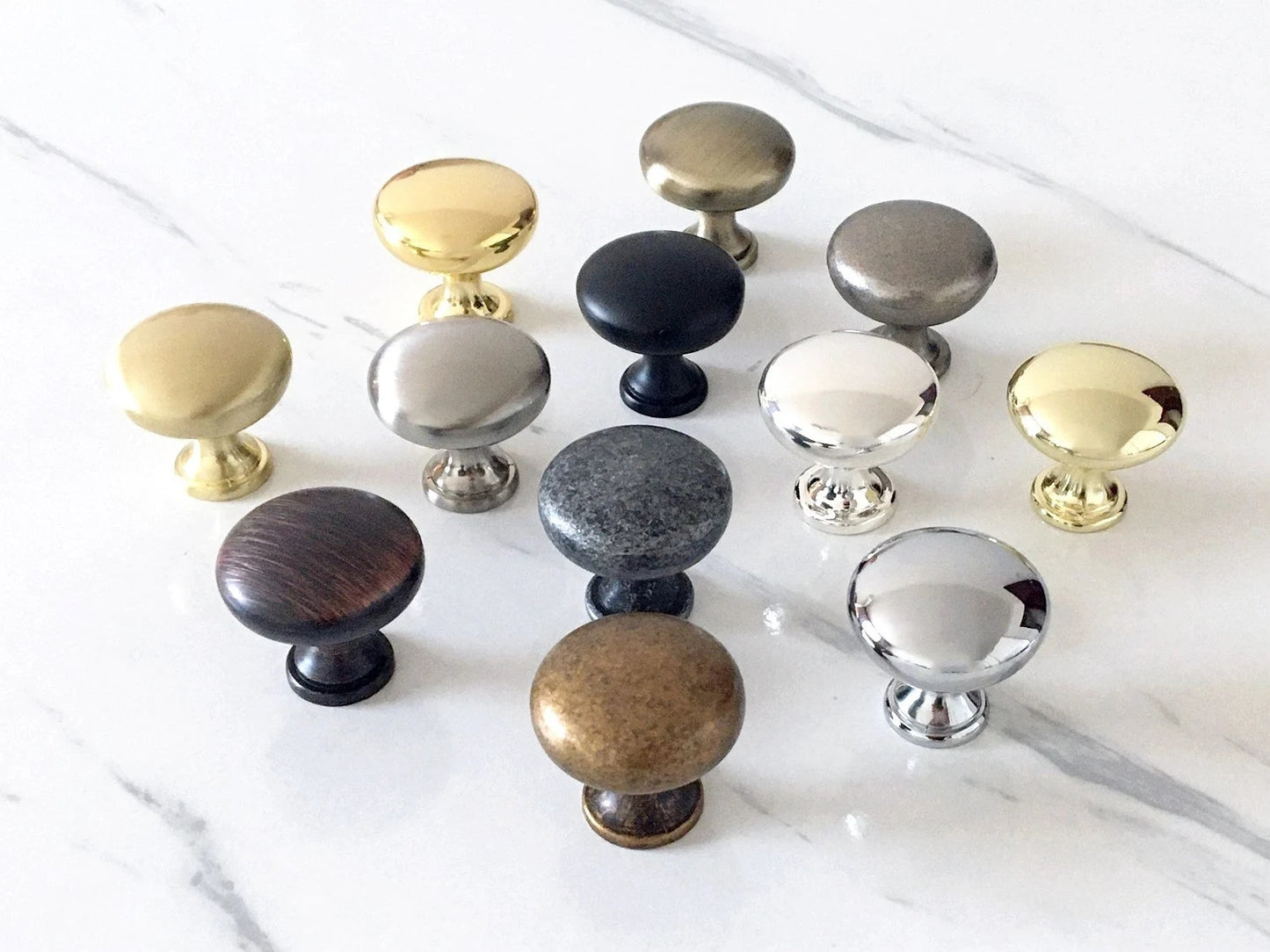 Round Cabinet Knobs, Drawer Pulls, Gold Pewter Nickel Bronze, Kitchen Hardware