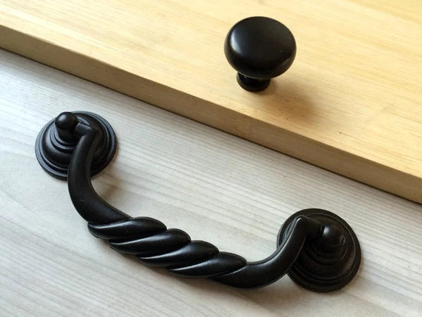 4.5" Black Bail Drawer Pull Handles, Round Knob and Drop Ring