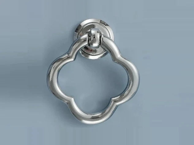 Clover Brass Drop Ring, Cabinet Knobs, MCM Drawer Pulls, Nickel Chrome Bronze