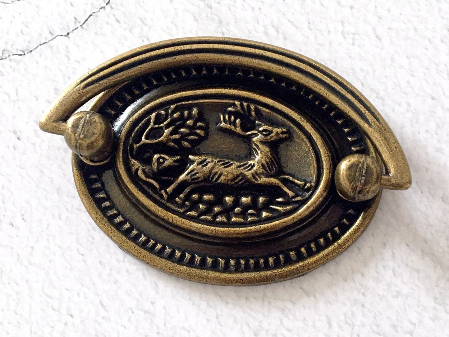 2" Centers Bail Drawer Pulls Antique Gold Brass, Oval Vintage Style Hardware