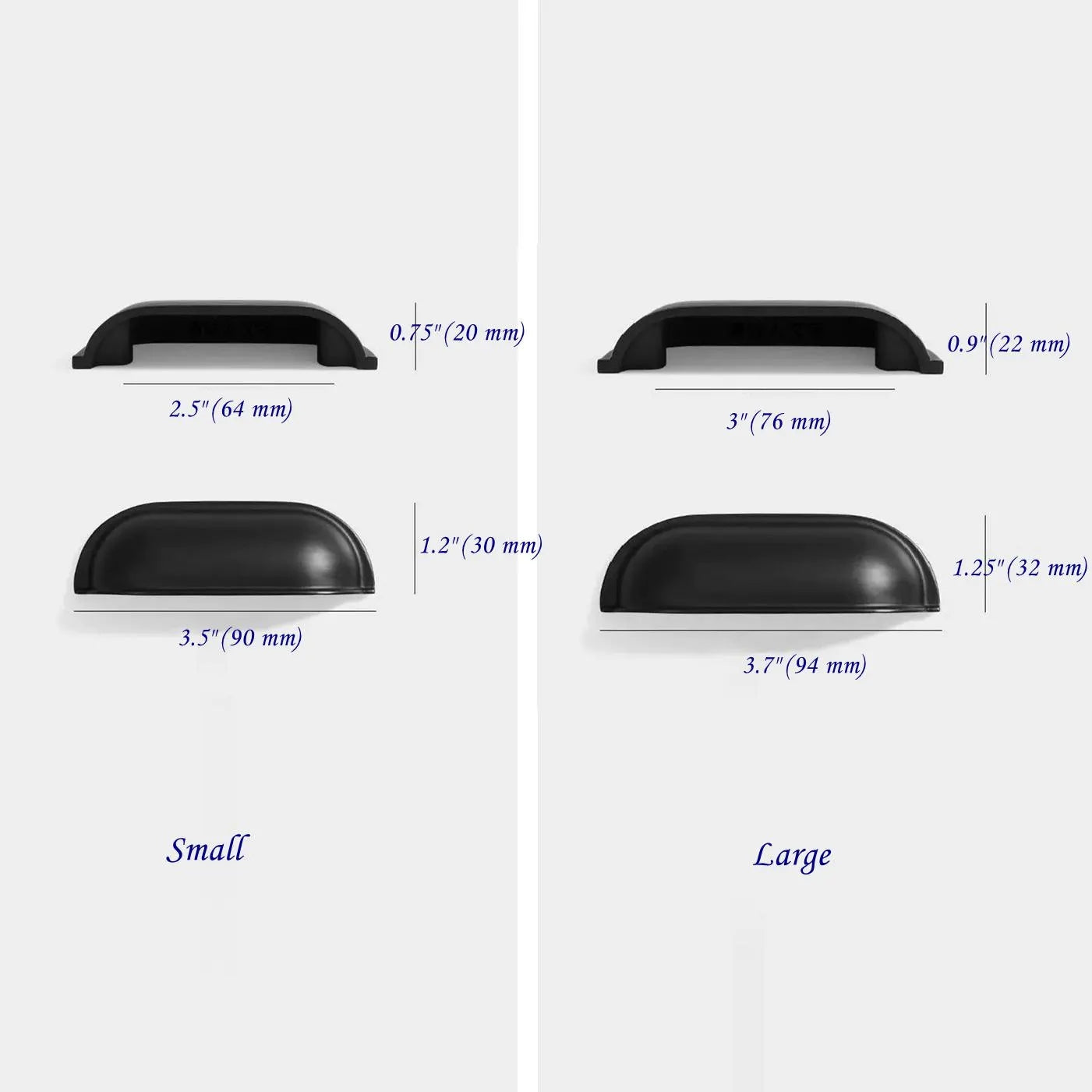 2.5" 3" Centers Brass Cup Drawer Pulls, Polished Gold Chrome Matte Black, 64 76 mm Centers