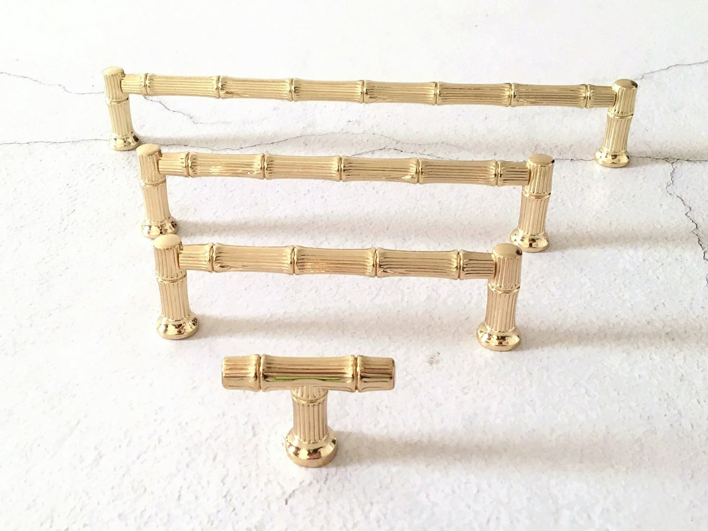 Bamboo Drawer Handles, Polished Gold, Kitchen Cabinet Hardware, 3.75" 5" 7.5" Centers